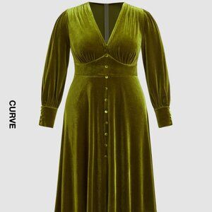 Velvet Split Button Maxi Dress Curve & Plus